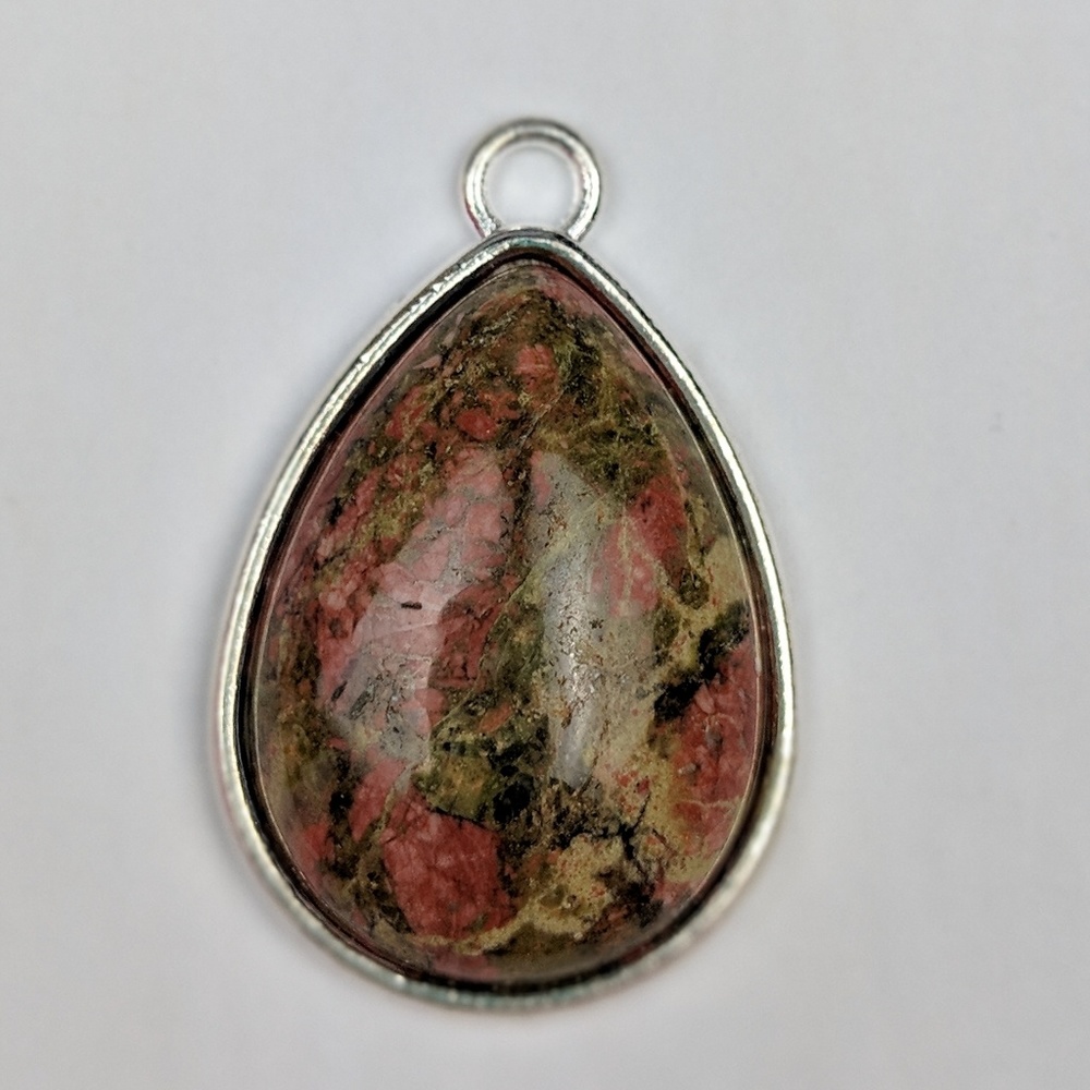 Green Unakite Teardrop Pendant